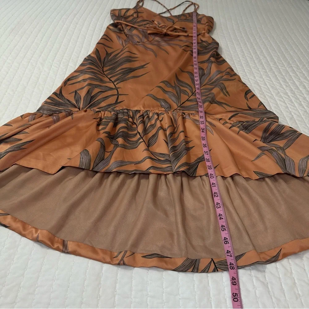 L'ATISTE Mermaid Tails Coral Brown Leaf Pattern Midi Dress - Picture 4 of 15
